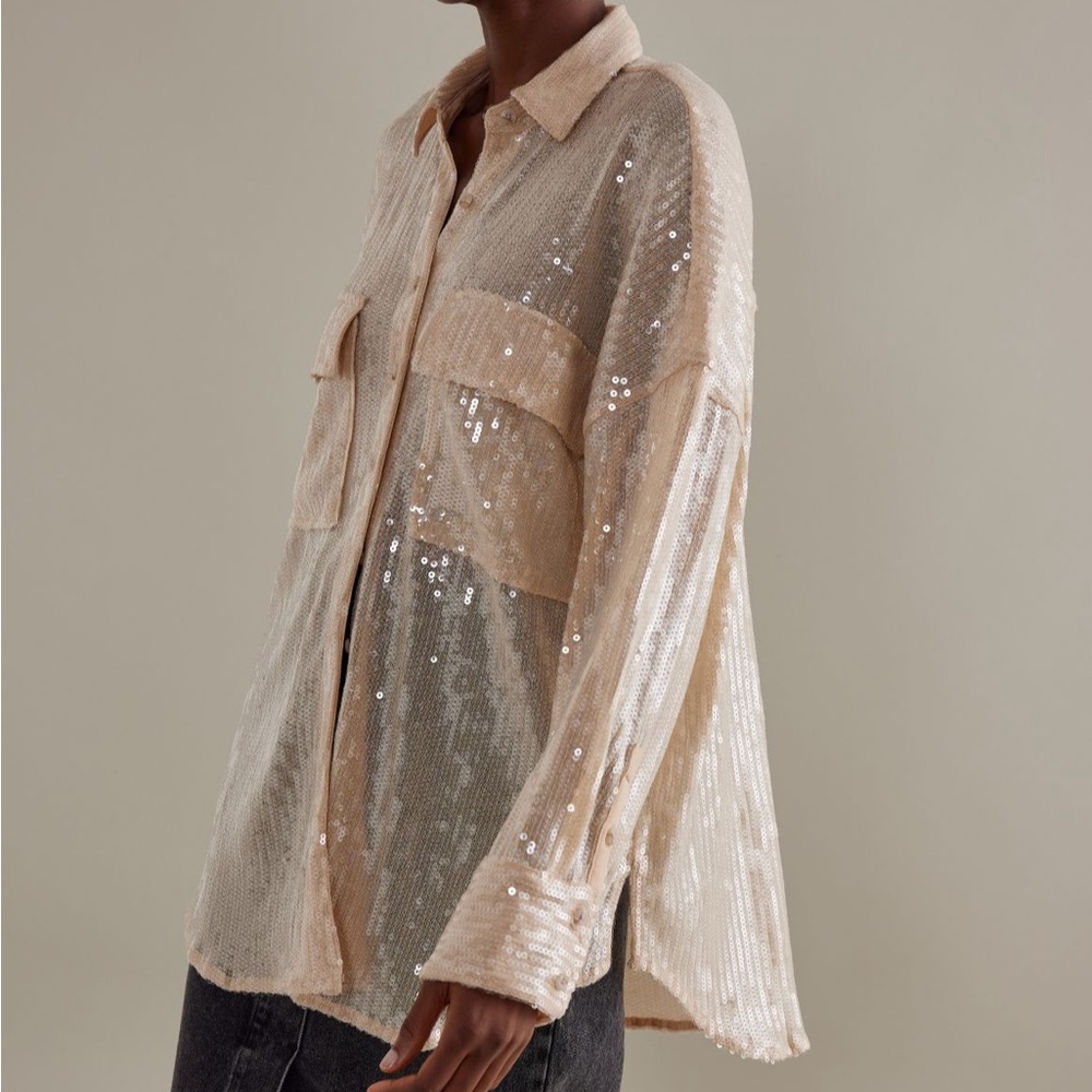 Pilcro Sequin Buttondown Top NWT